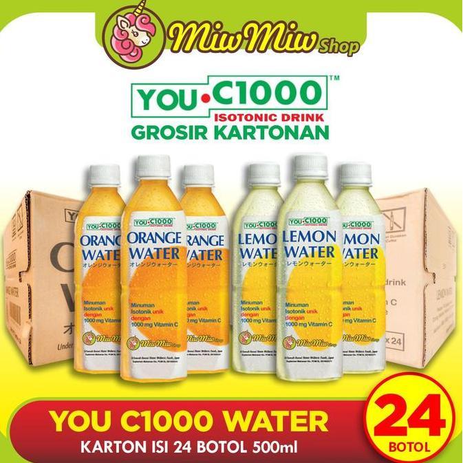 YOU C1000 500 ml ORANGE WATER & LEMON WATER (GROSIR KARTON isi 24 botol UC 1000 Vitamin C - Botol Pl
