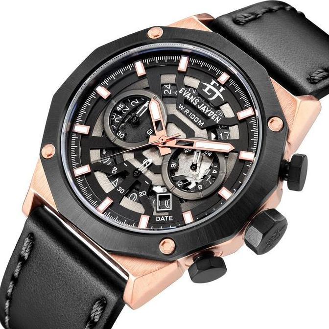 jam tangan Evans Jayden Jam Tangan Pria 9583 Kulit Kaca Sapphire Chronograph Water Resistant 10 ATM 