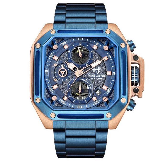 Evans Jayden Jam Tangan Pria EJ 9558 Rantai Stainless Steel Chronograph Kaca Sapphire Water Resistan