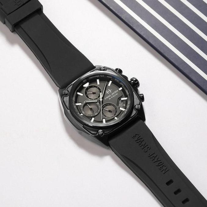 Jam Tangan Pria Evans Jayden 9604 Rubber Kaca Sapphire Chronograph Water Resistant 5 ATM Stainless W