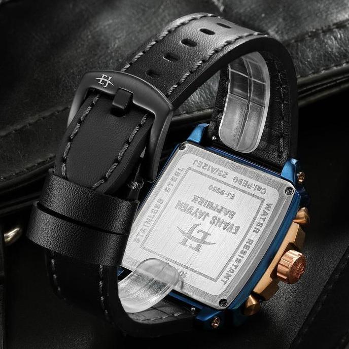 Evans Jayden Jam Tangan Pria 9550 Kulit Kaca Sapphire Chronograph Water Resistant 10 ATM Stainless W