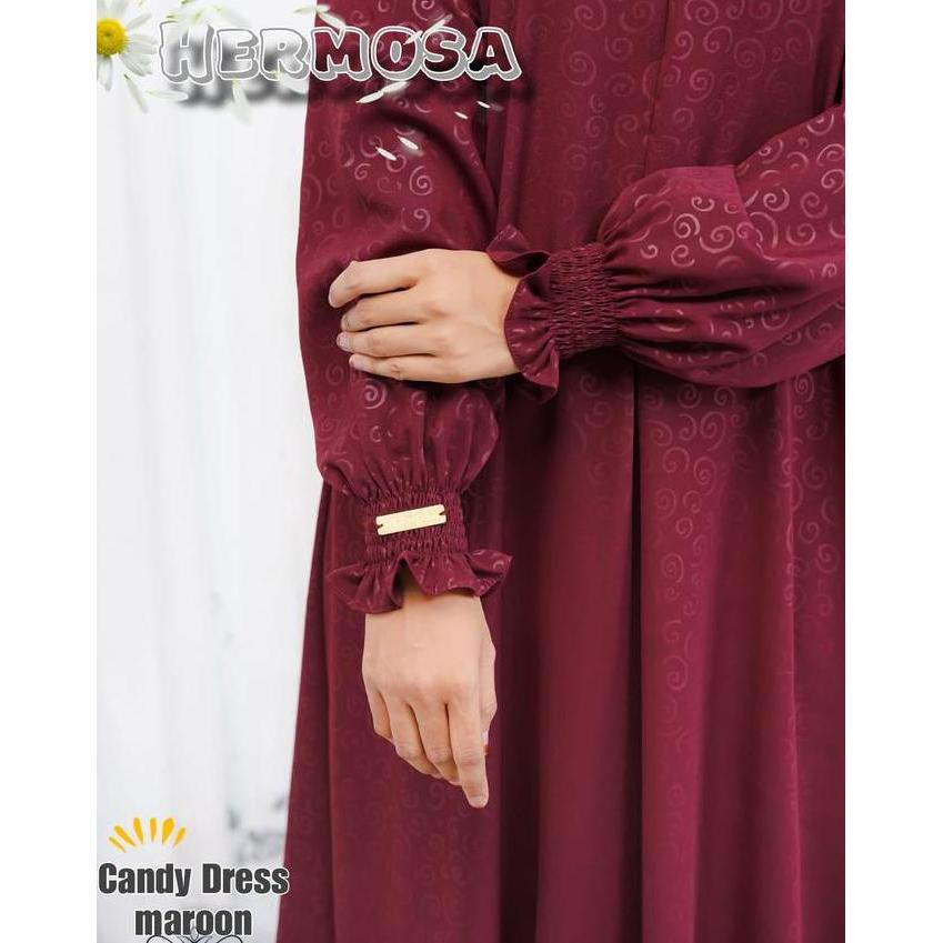 Grosir [Abaya Hermosa]Abaya Hermosa Wolfis Embos Motif Candy Marun-Aabaya Merah Maroon-Abaya Manset 