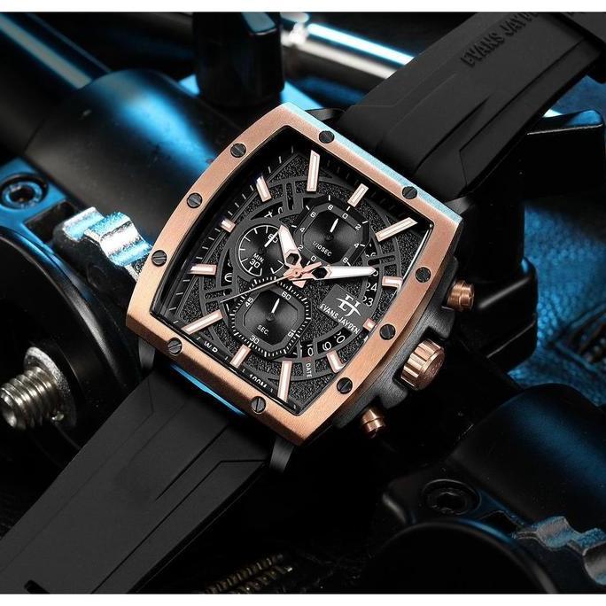 Buy 1 Get 1 jam tangan   Evans Jayden Jam Tangan Pria 9463-2 Rubber Silicon Chronograph Kaca Sapphir