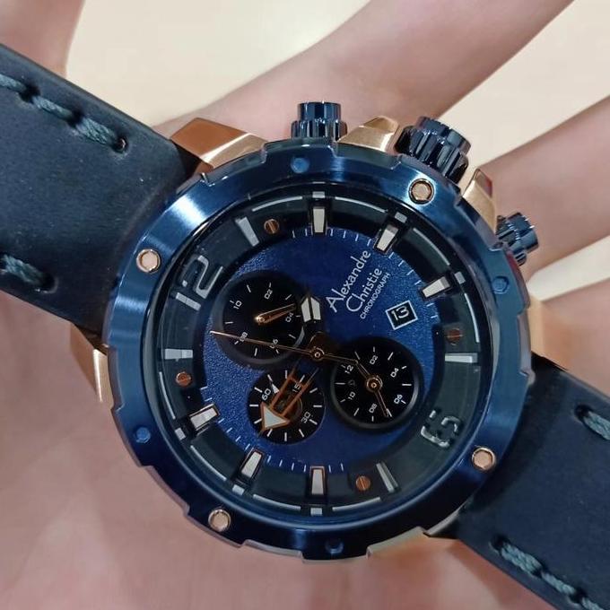 AlexandreChristie AC 6410 Leather black ring blue rosegold