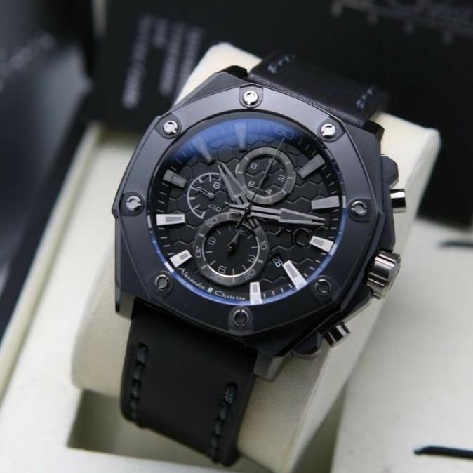 Jam tangan pria Alexandre Christie AC 9601 AC9601 leather all black