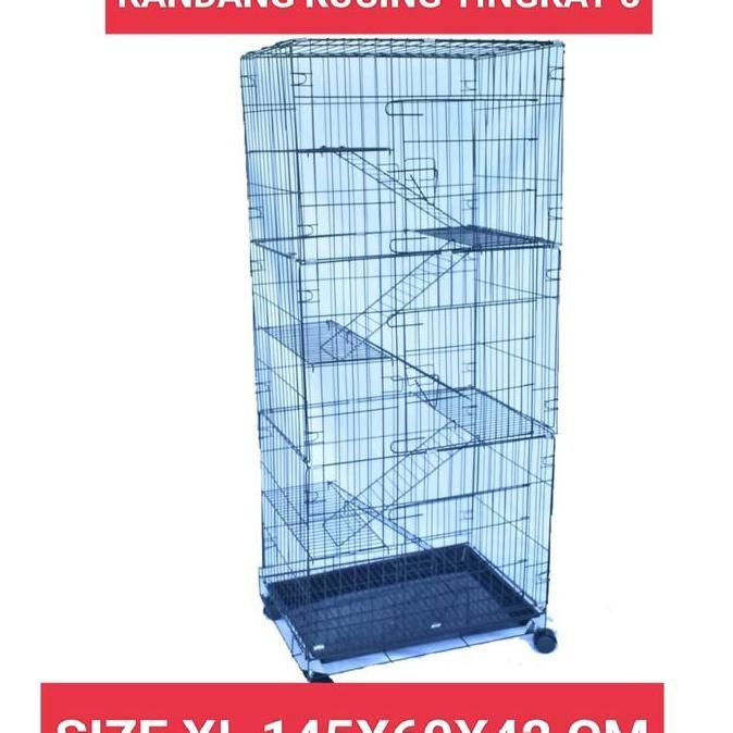 Kandang Kucing Jumbo Tingkat 5 Roda Ukuran L 150x60x42 CM