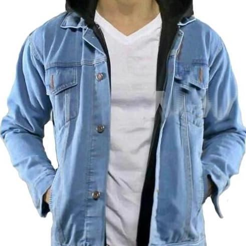 Jaket Jeans Denim Casual Pria - Aril Bioblitz kombinasi Hoodie Hitam