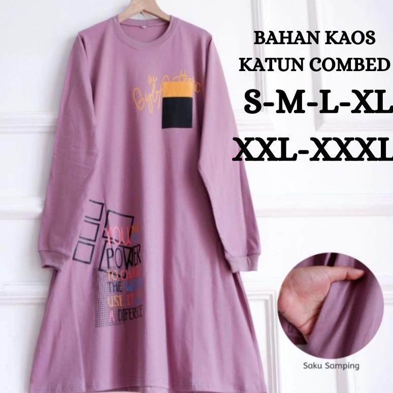 Tunik Kaos Wanita Power Tunik BO Size S M L XL XXL XXXL LD 90-130 CM Bahan Kaos Katun Combed Aplikas