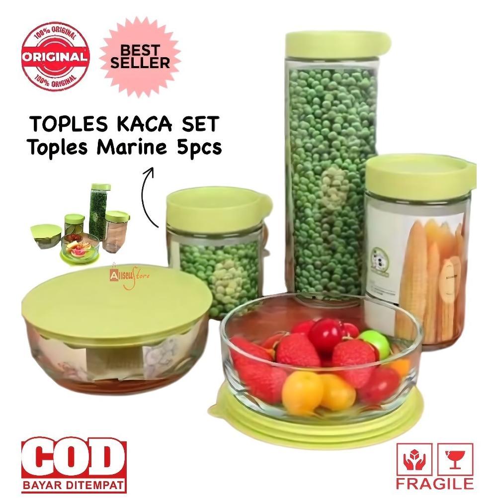 Toples Marine 5in1 / Toples Kaca Set / Toples Kue / Food Storage / Tempat Cemilan / Wadah Makanan / 
