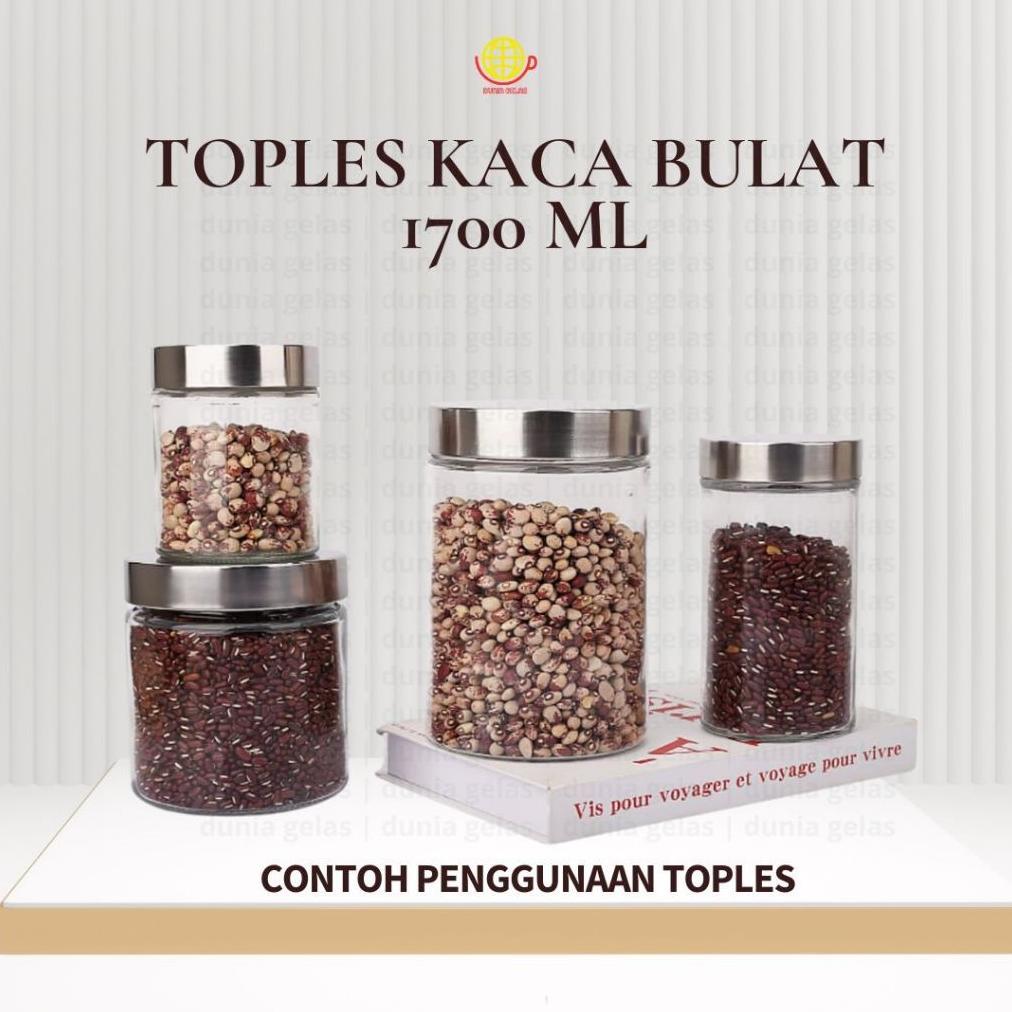 Toples Kaca Bulat 1700 ml / Toples Kacang / Toples Cemilan / Toples Kaca Tutup Putar / Toples Lebara