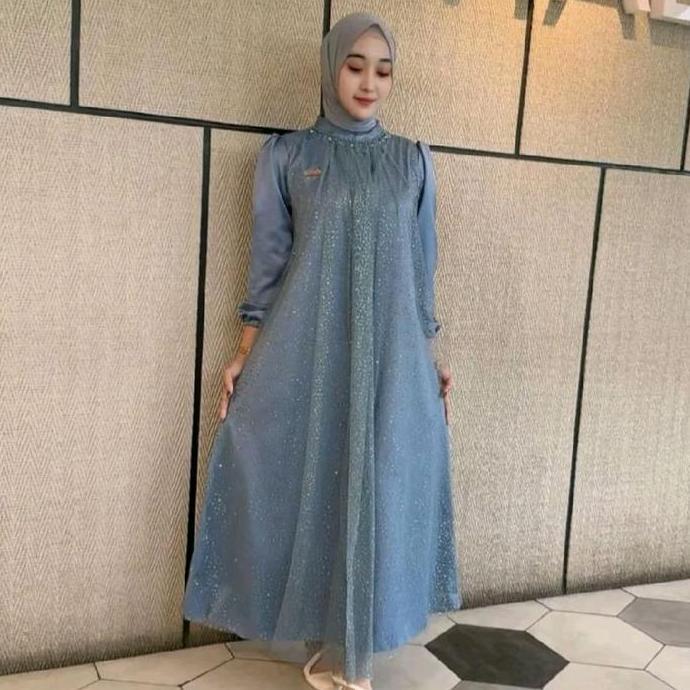 GAMIS KONDANGAN WANITA REMAJA MUSLIM SELENA DRESS SATIN MIX TILE PAYET BAJU PESTA LEBARAN