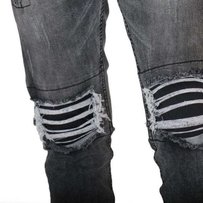 Weird Jeans - Ice Grey - Celana Jeans Pria Strech Skinny Slimfit Sobek