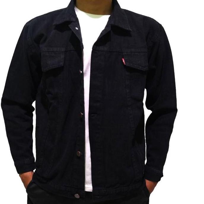 JAKET JEANS PRIA DEWASA MODEL SABLON PRINTING X BAHAN DENIM UKURAN JUMBO WARNA HITAM