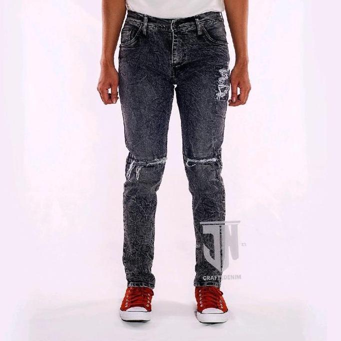 Celana Jeans Panjang Pria Sobek Lutut distro Ripped robek lapis / Jeans Destroy Sobek Sandwash washi