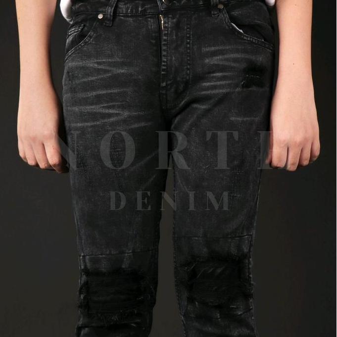 North Denim Celana Jeans Denim Panjang Pria Strech Ripped Patch Cotton - Mash Black