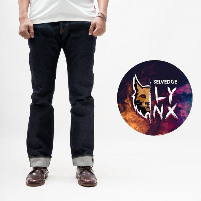EARTHY GENOVA - Denim Selvedge LYNX 15 Oz Celana Raw Jeans Pria Super Deep Indo Red Selvedge