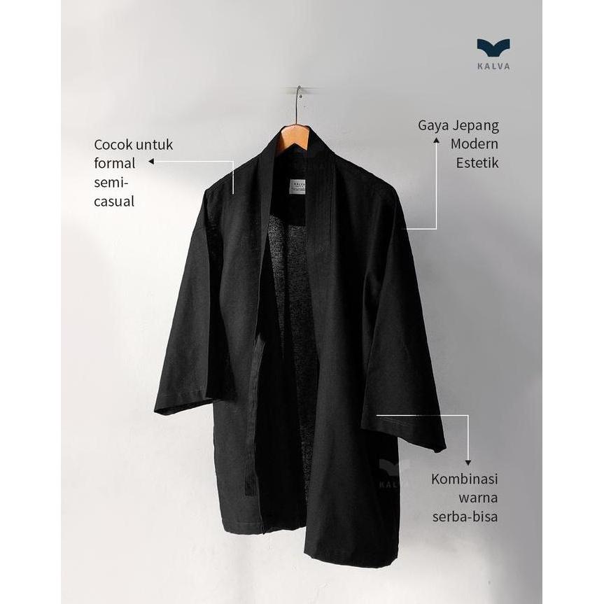 Outer Pria Kimono Noragi Hitam Kalva Basic Series Black Charcoal | Jaket Kimono Casual