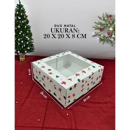 (10 Pcs) Box Jendela Mika Ukuran 20 x 20 x 8 Ivory Dus Kotak Kue Bertema Natal