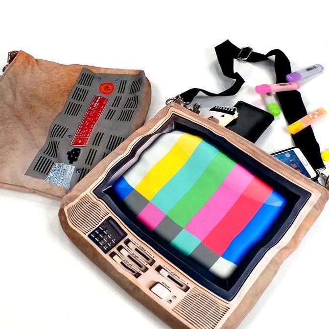 Tas Bahu Shoulder Bag Vintage TV Kuno Zaman Dulu Jadul Bahan Kanvas Dengan Furing dan Zipper Shrelo 