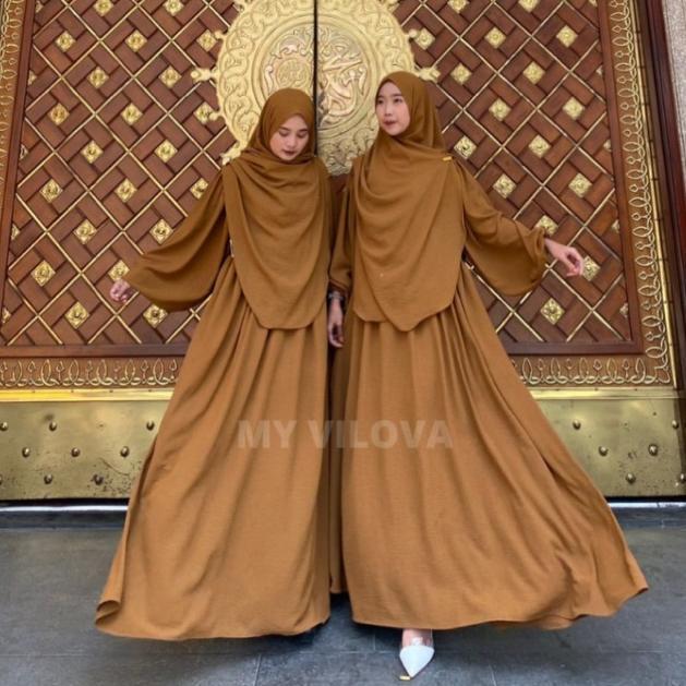 MY VILOVA -  ZOYA SET M L XL PASHMINA OVAL SET SYAR'I RAYON CRINKLE PREMIUM BAJU MUSLIM JUMBO LD 100