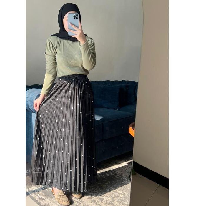 Haseena Rok Plisket Mietaa Motif Diamond Biasa Mayung Style Bawahan Muslim Terbaru Pleats Skirt Wome