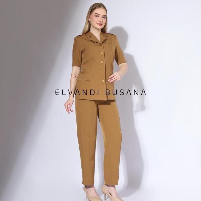 Setelan Jas Wanita Blazer Model Tiga Saku Khaki Muda Seragam Guru Baju PNS & Pemda - 6605 Setelan Ce