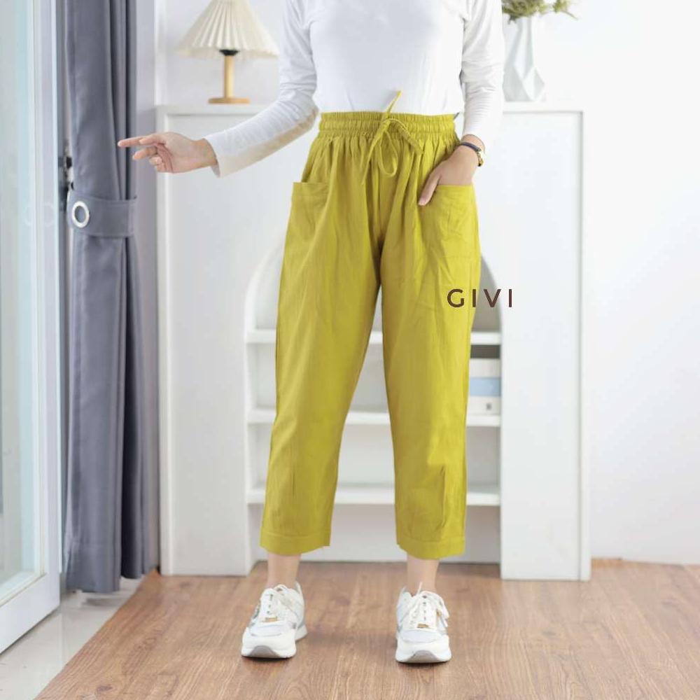 celana haruka pants 7/8 linen crinkle premium JUMBO