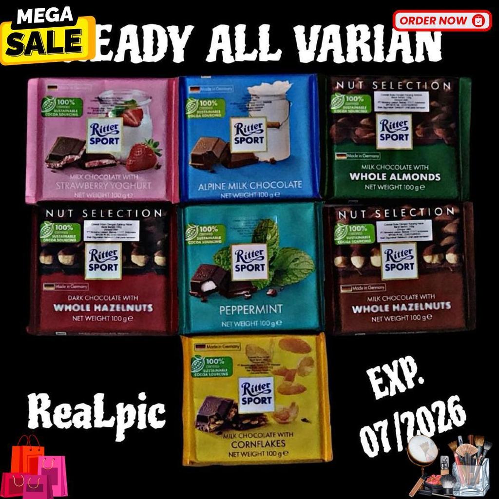 [Beli 3 Gratis 1 Snicker] Ritter Sport Chocolate 100Gr Varian Favorite/Coklat Sultan Premium Asal Je