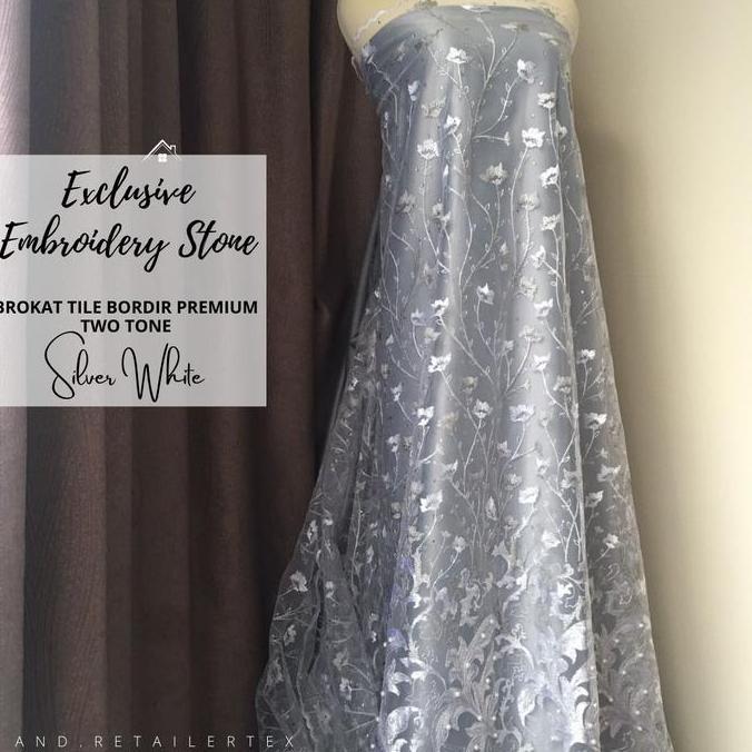 Diskont Exclusive Kain Brokat Tile Embroidery Tile Bordir Bahan Kebaya Putih