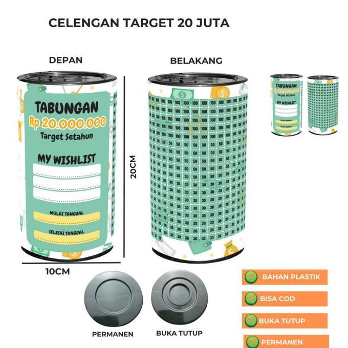 Celengan Target 5 juta 15k Premium Jumbo Permanen Buka Tutup Karakter Wishlis Bisa Cod Tabungan Unik