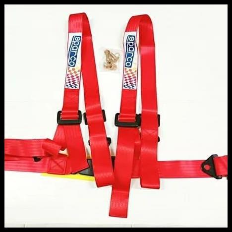 HOT DEAL TALI SABUK PENGAMAN SEATBELT SAFETYBELT JOK RACING MOBIL BALAP 4 TITIK WARNA MERAH BIRU HIT