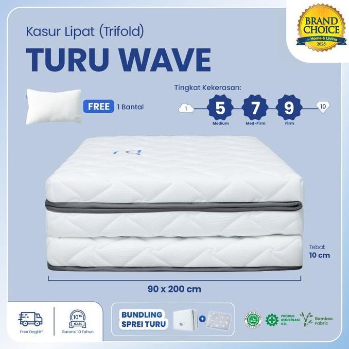 Kasur Lipat Lantai Trifold Premium TURU Wave Rebounded uk. 10x90x200