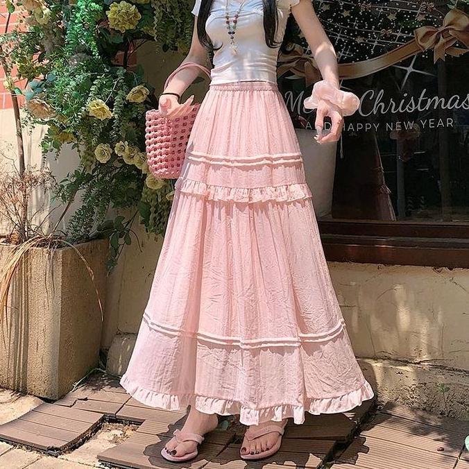 Longskirt Korea Rok Wanita Slub Elegan / Rok Panjang Wanita A-Line