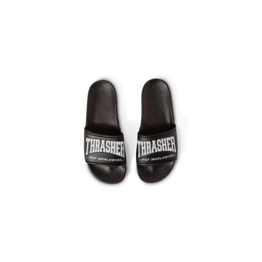 HUF x Thrasher Slides Black