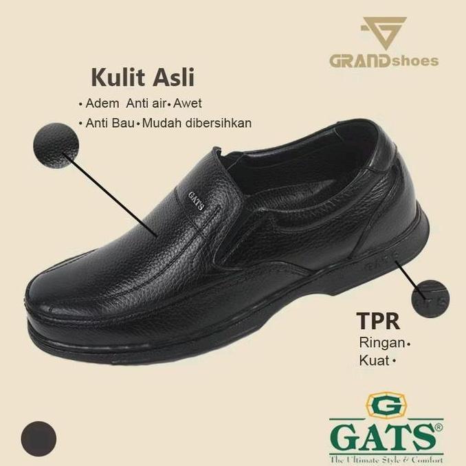 Sepatu Gats Pantofel Pria GATS MD3501 Hitam Leather Orinal Kerja Shoes