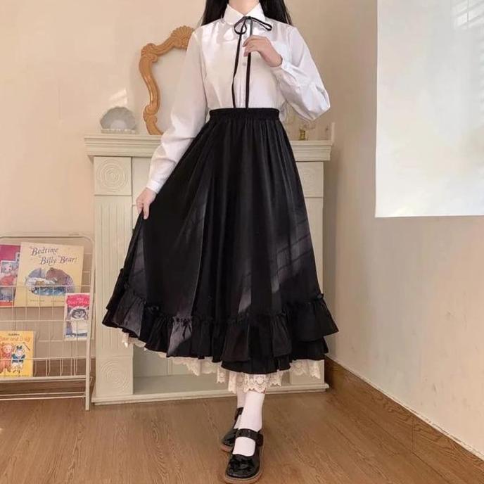 DISKON ROK PANJANG VINTAGE MORI GOTHIC LOLITA MAXI LONG SKIRT