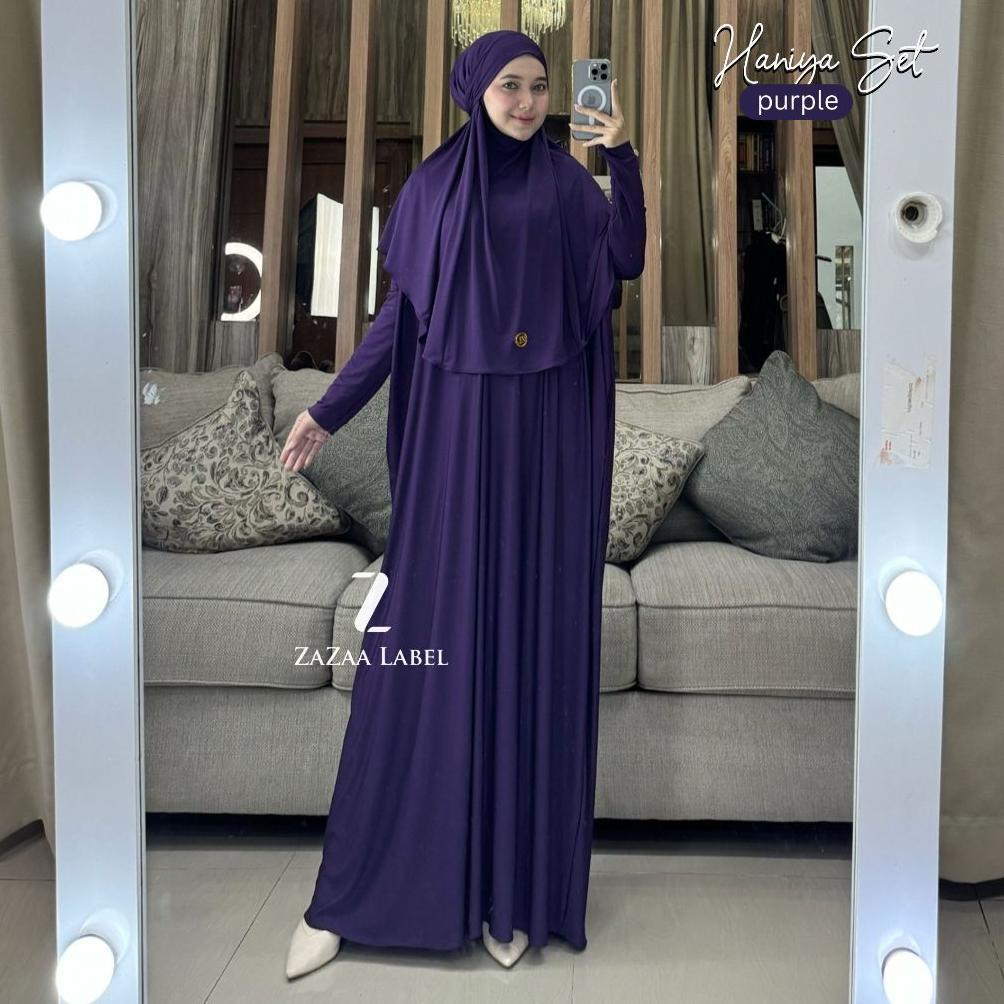 Zazaa Label-Haniya jersey abaya set hijab batwing casual wanita busui polos