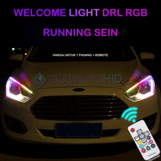 DRL RGB Lampu Alis Neon Mobil Motor Welcome LED RGB Sein Running Car lampu alis
