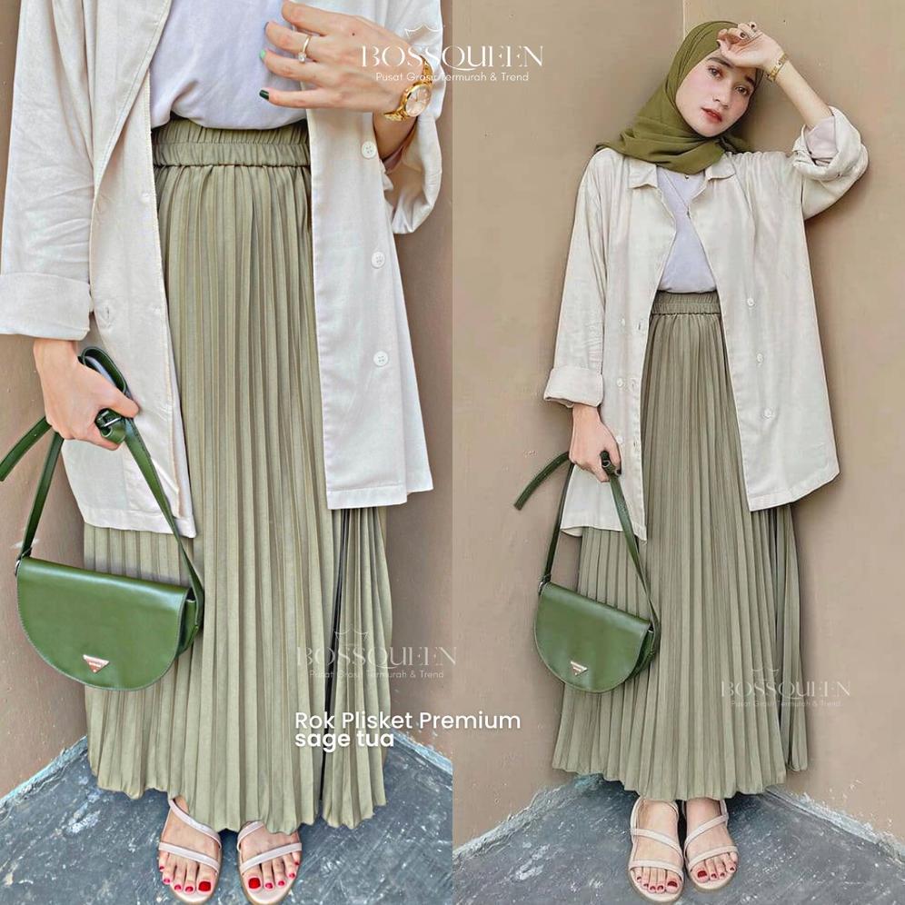 Rok plisket panjang/rok kerja rempel muslimah/rok premium jumbo / Rok Wanita / Rok Korea