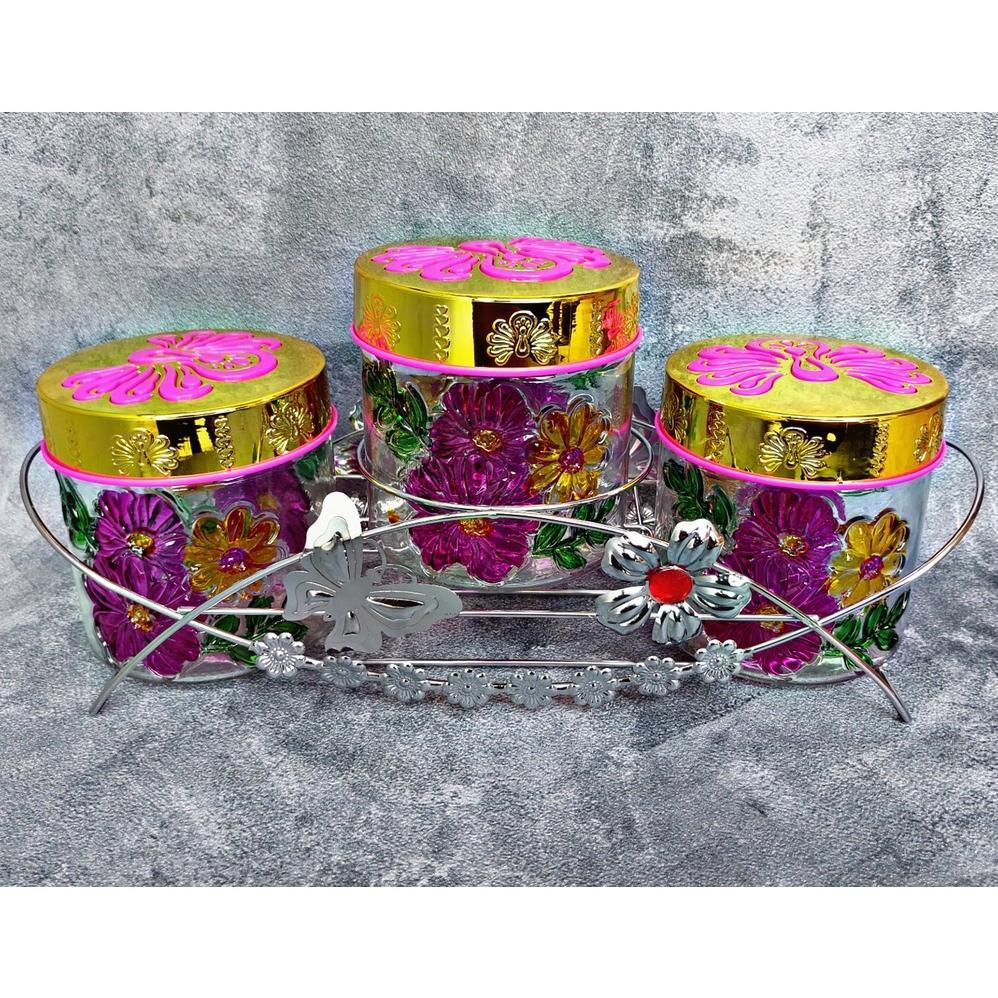 TOPLES KUE CANTIK SET ISI 3 KACA BENING + KERANJANG SILVER (TOPLES LEBARAN) Terbatas