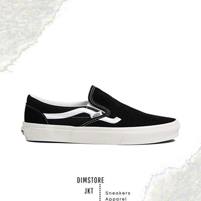 VANS SLIP ON CLASSIC SIDE STRIPE BLACK WHITE 100% ORINAL