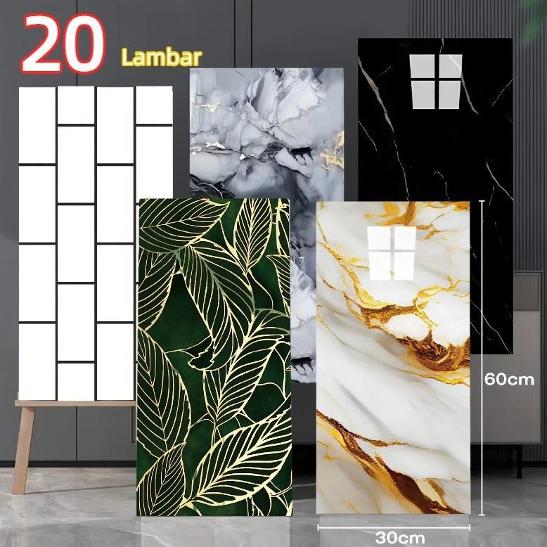 [20 Lembar] Wallpaper Sticker Dinding 30X60Cm Motif Marmer Stiker Keramik Lantai Anti Air Minyak Unt