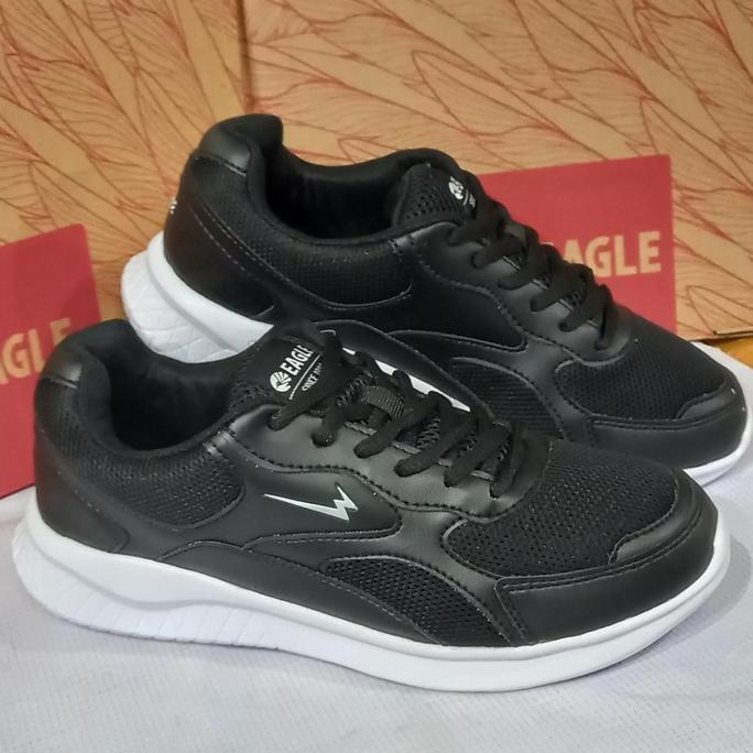 sepatu sekolah hitam Eagle monza orinal hitam polos hitam putih