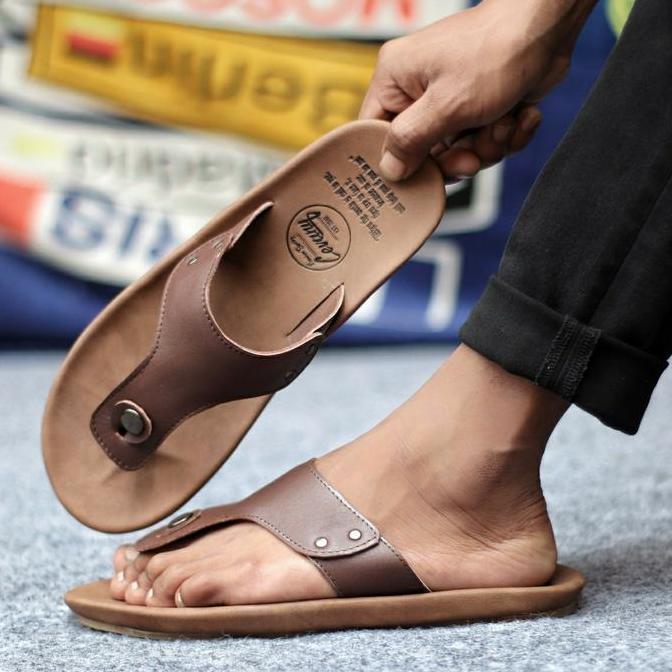 SANDAL JEPIT PRIA TUA MUDA KULIT ASLI VASUAL SANTAI - CEVANY CLOVER