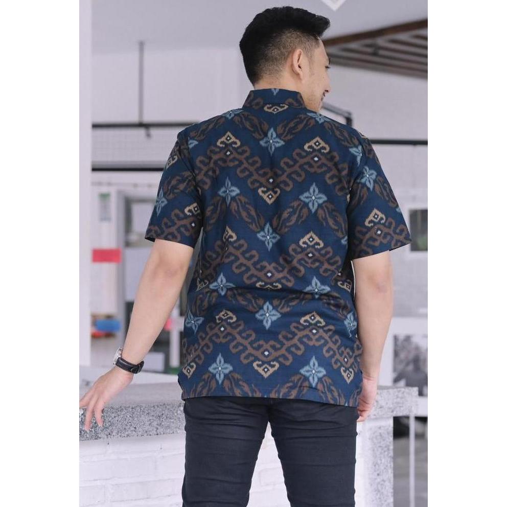Baju Batik Pria Pendek Katun Furing Songket Modern Kantor Jumbo XXXXL