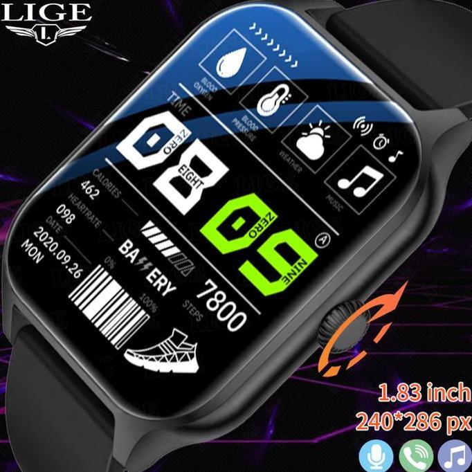 ROBYSELLER2 - LIGE JAM TANGAN PINTAR PRIA BARU LAYAR AMOLED 1.83 "LAYAR SENTUH PENUH PELACAK KEBUGAR
