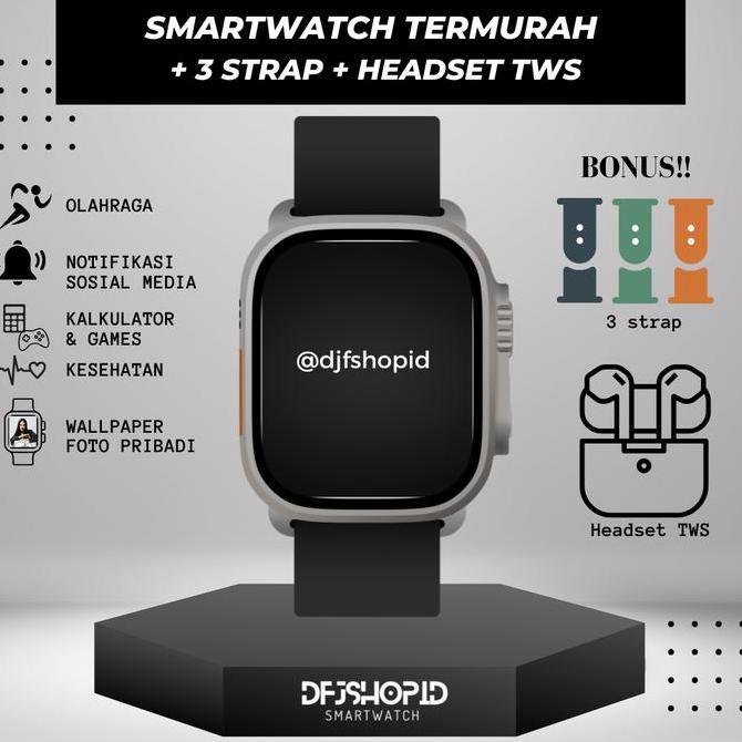 BLOODIBURS - JAM TANGAN PINTAR SMARTWATCH PAKET 3 TALI+HEADSET (BISA )