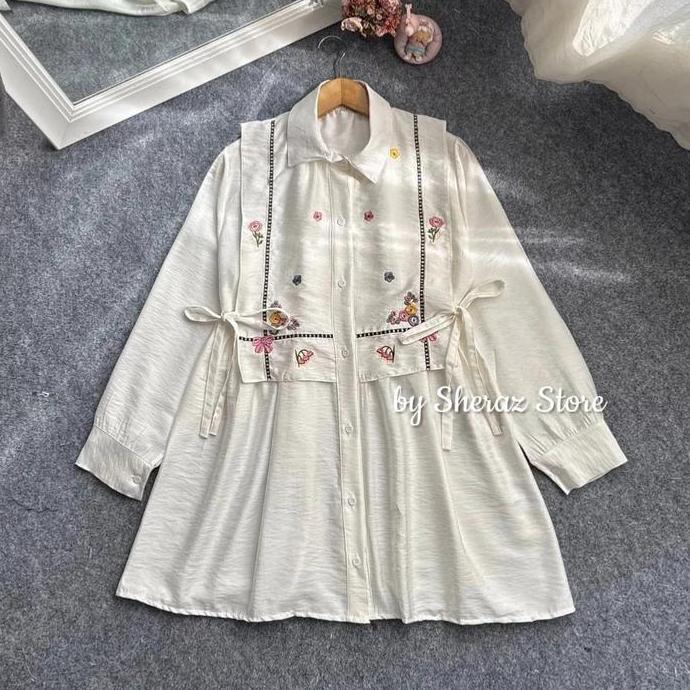 Maybel S M L XL XXL 5L Baju Atasan Tunik Vest Polo Linen Bordir Wanita Kekinian Jumbo Ld 140 130 120