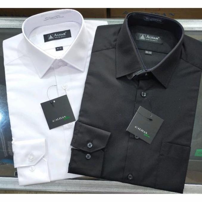 Kemeja alisan putih reguler lengan panjang / atasan kemeja alisan