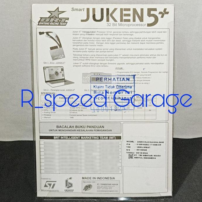 Ecu Brt Juken 5+ Plus Dualband Vespa Sprint & Sprint I Get 150 V3 Abs & Non Abs